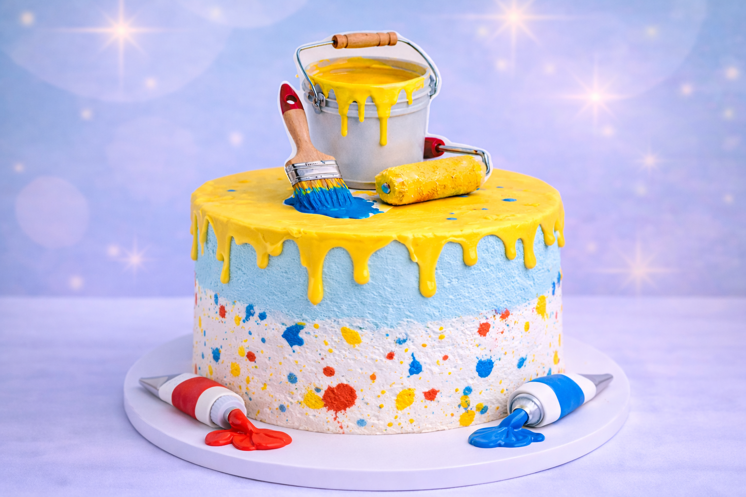 Maler Cake Topper aus Fondant handgefertigt – Tortendeko mit Farbeimer zum Reinstecken