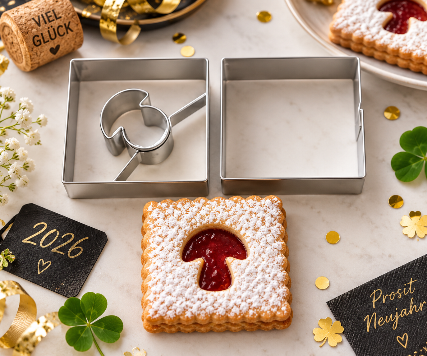 Linzer Ausstecher Quadrat glatt mit Pilz  2-tlg  A34