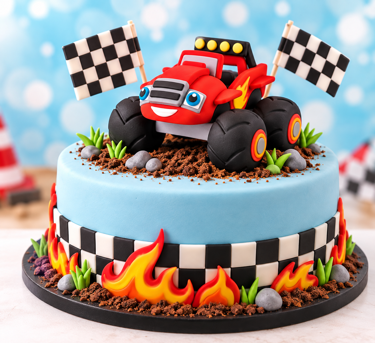 Tortenfigur Monster Truck XXL – Handmodelliertes Auto aus Fondant, 12 cm