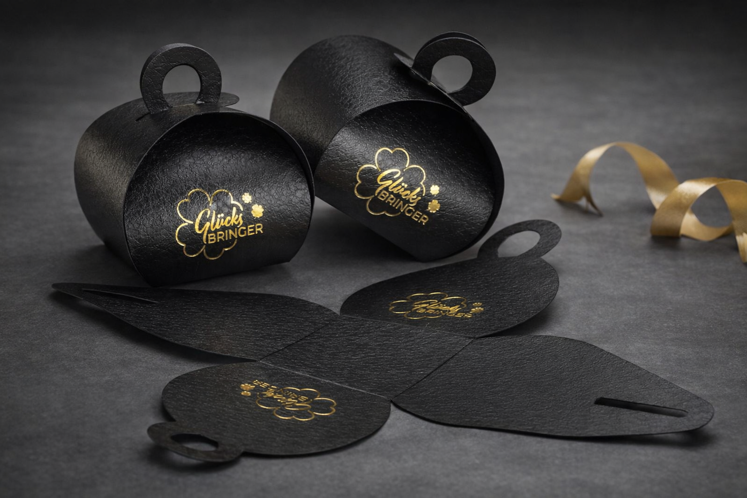 Schleifenkörbchen „Glücksbringer“ 3er Set – Edle Geschenkverpackung für Pralinen, Süßigkeiten & Kleinigkeiten