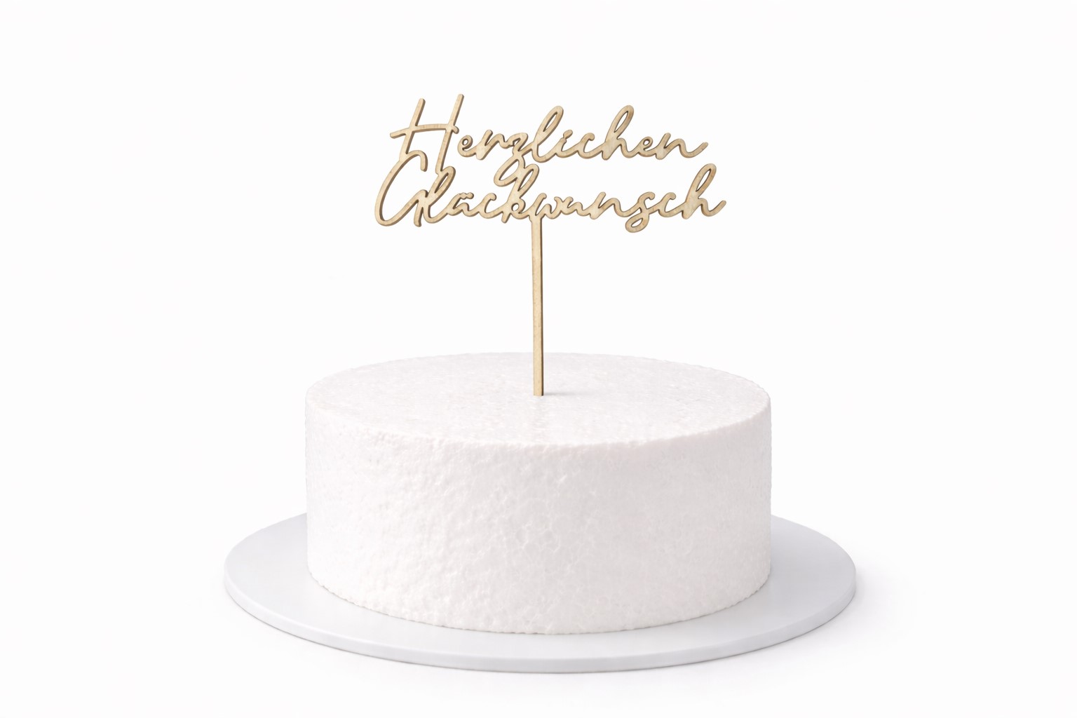 Filigraner Caketopper aus Holz mit Schriftzug „Herzlichen Glückwunsch“ für Geburtstag und Feier