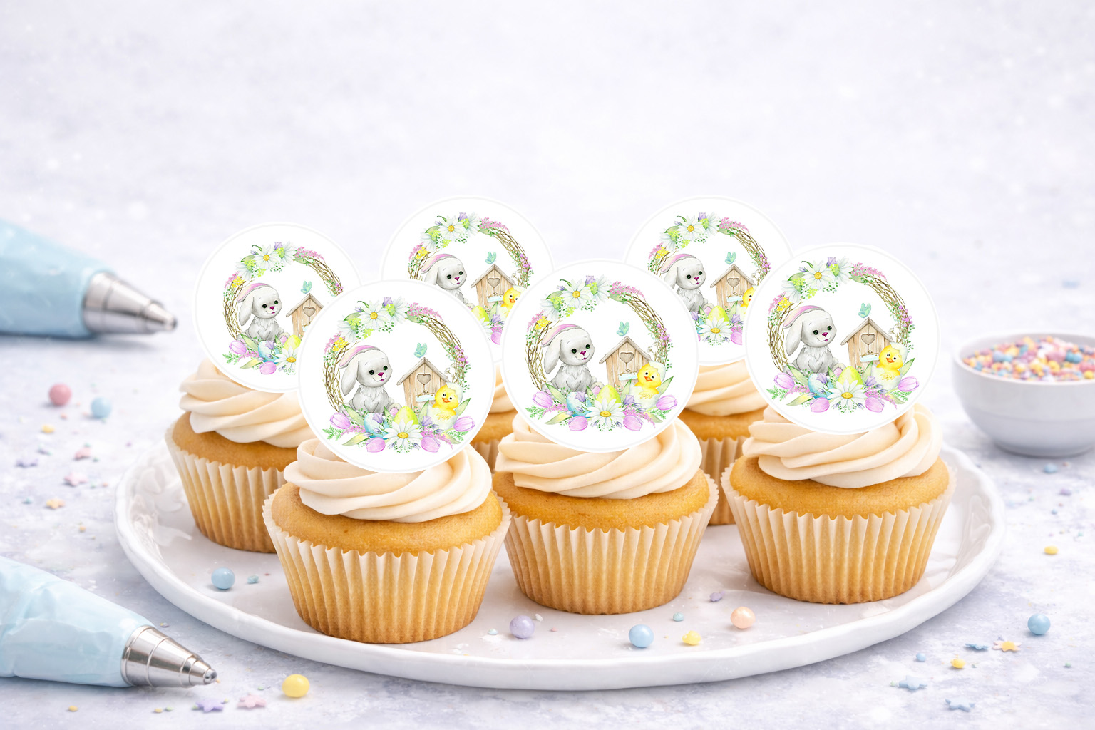 Essbare Muffinaufleger Ostern mit Vogelhaus aus Oblate Deluxe, ca. 4 cm, 24 Stück