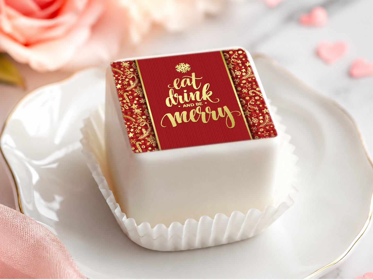 Petit Four Aufleger Weihnachten „Merry Christmas“ – 16 Stück