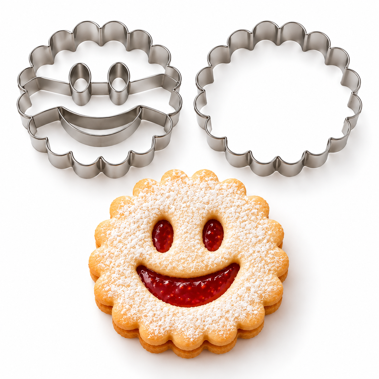 Linzer Ausstecher Smiley, 2-teilig – gewellter Rand, ca. 5 cm