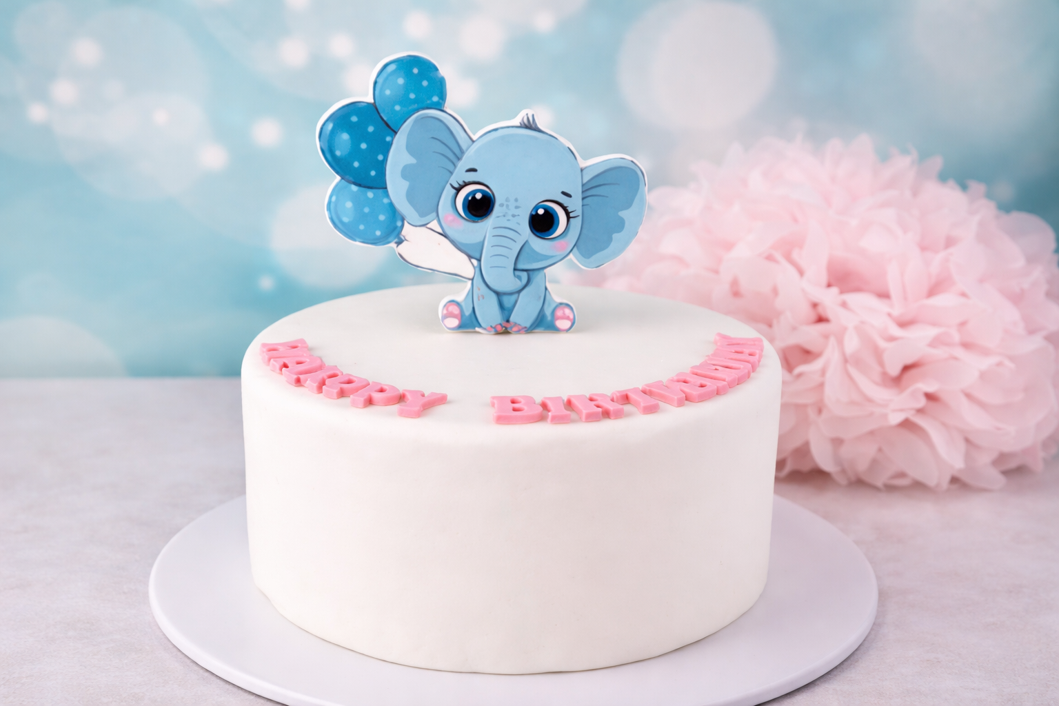 🎈 Cake Topper Elefant mit Luftballon – Fondant-Tortendeko für Kinder- & Baby-Feiern