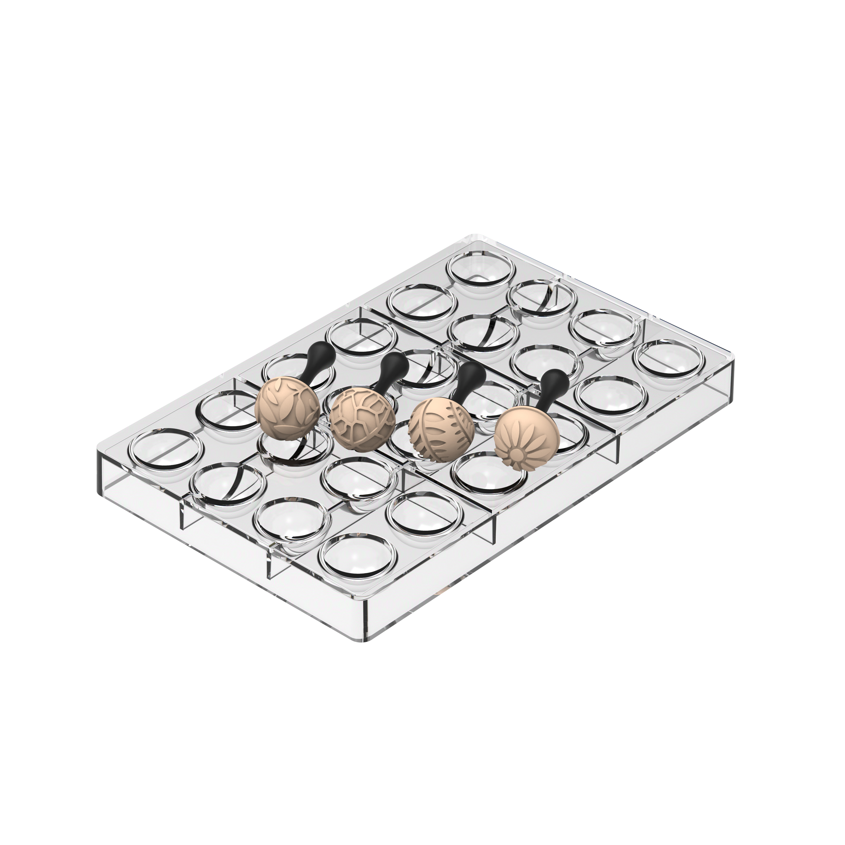 Silikomart Semisfera 01 & Choco Stamp D – Pralinenform mit Dekor-Stempelsystem