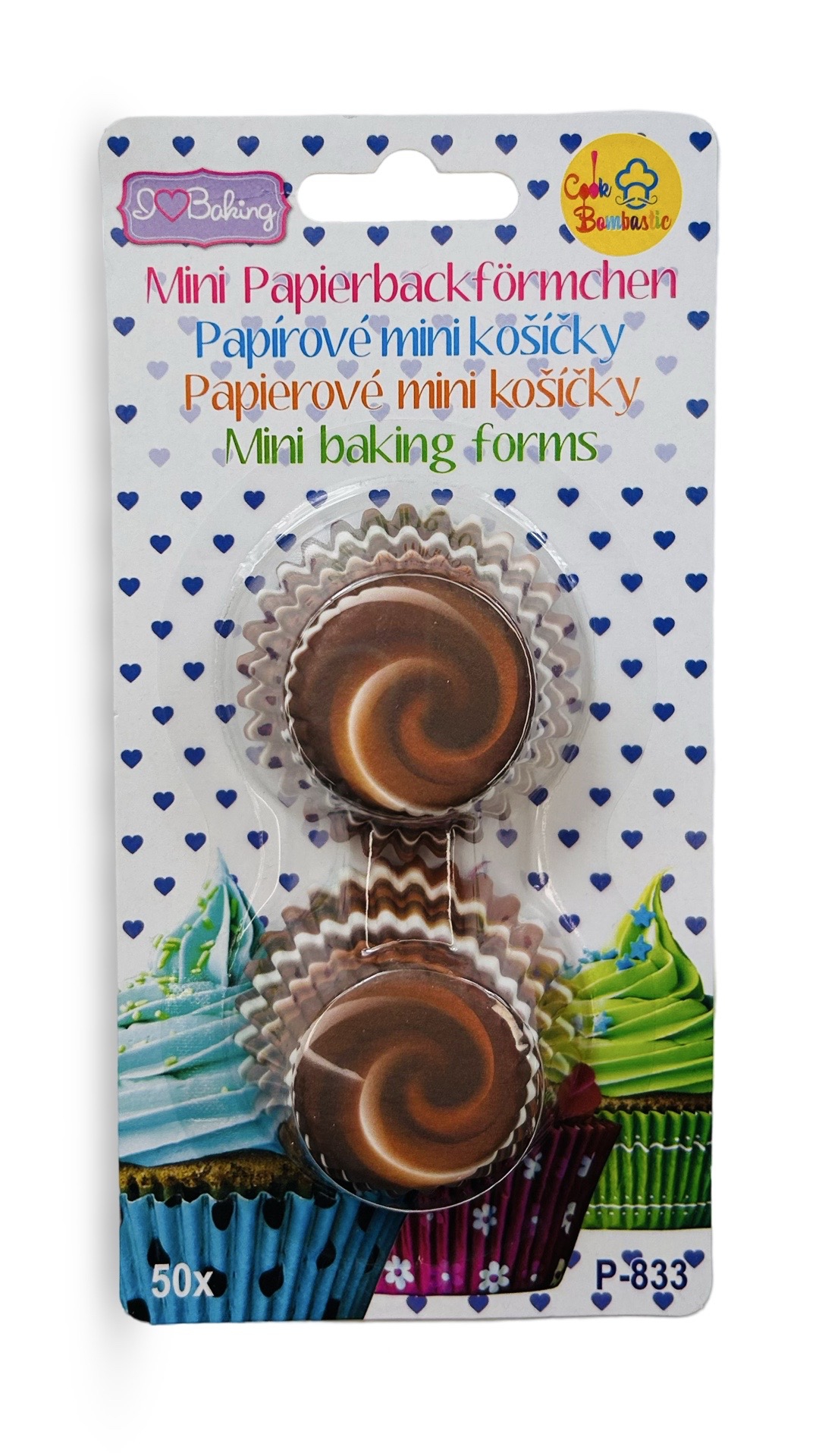 Mini Papierbackförmchen mit Schoko-Wirbel – 50 Stück