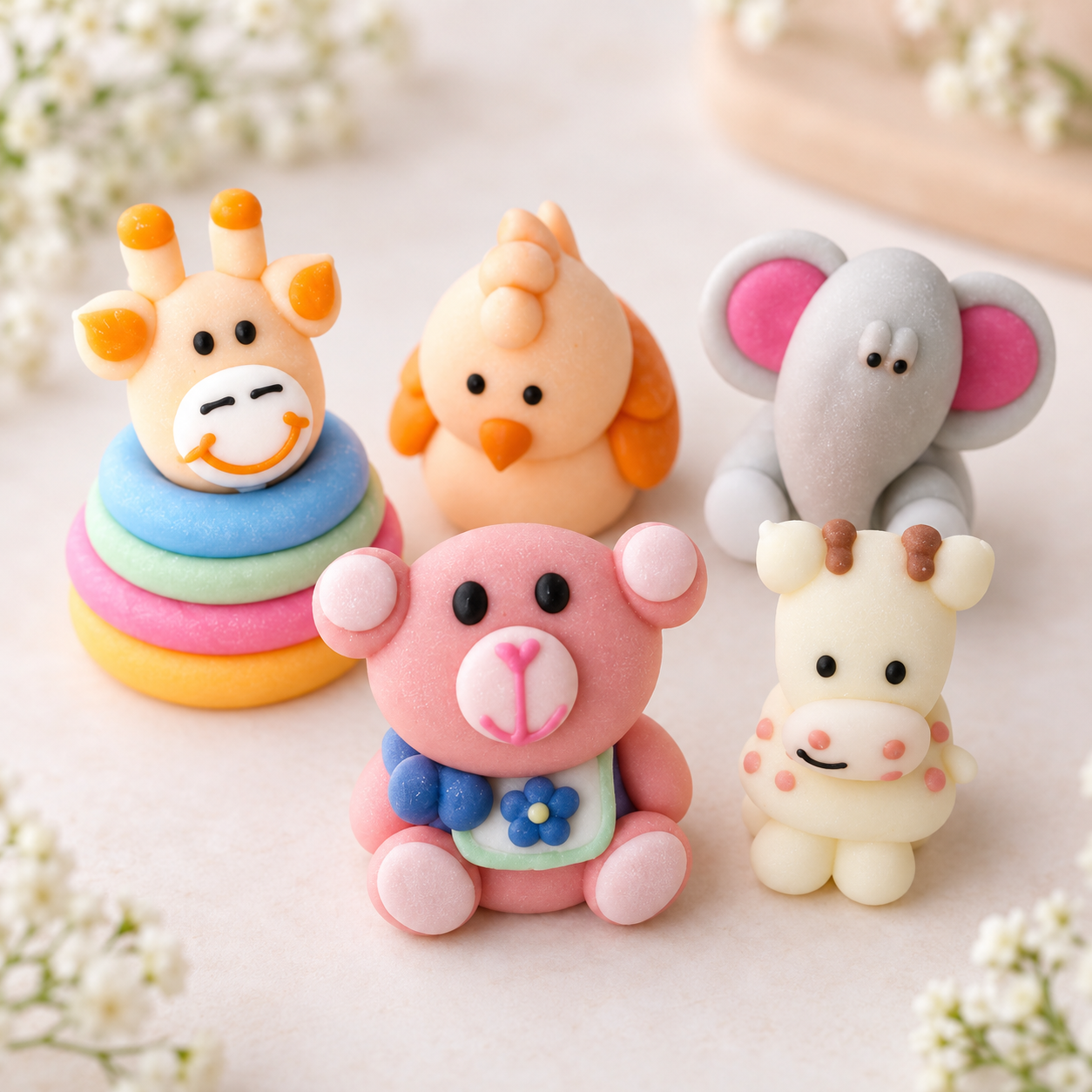 Zuckerfiguren Tierbabys – 5 Stück, ca. 4,5 cm