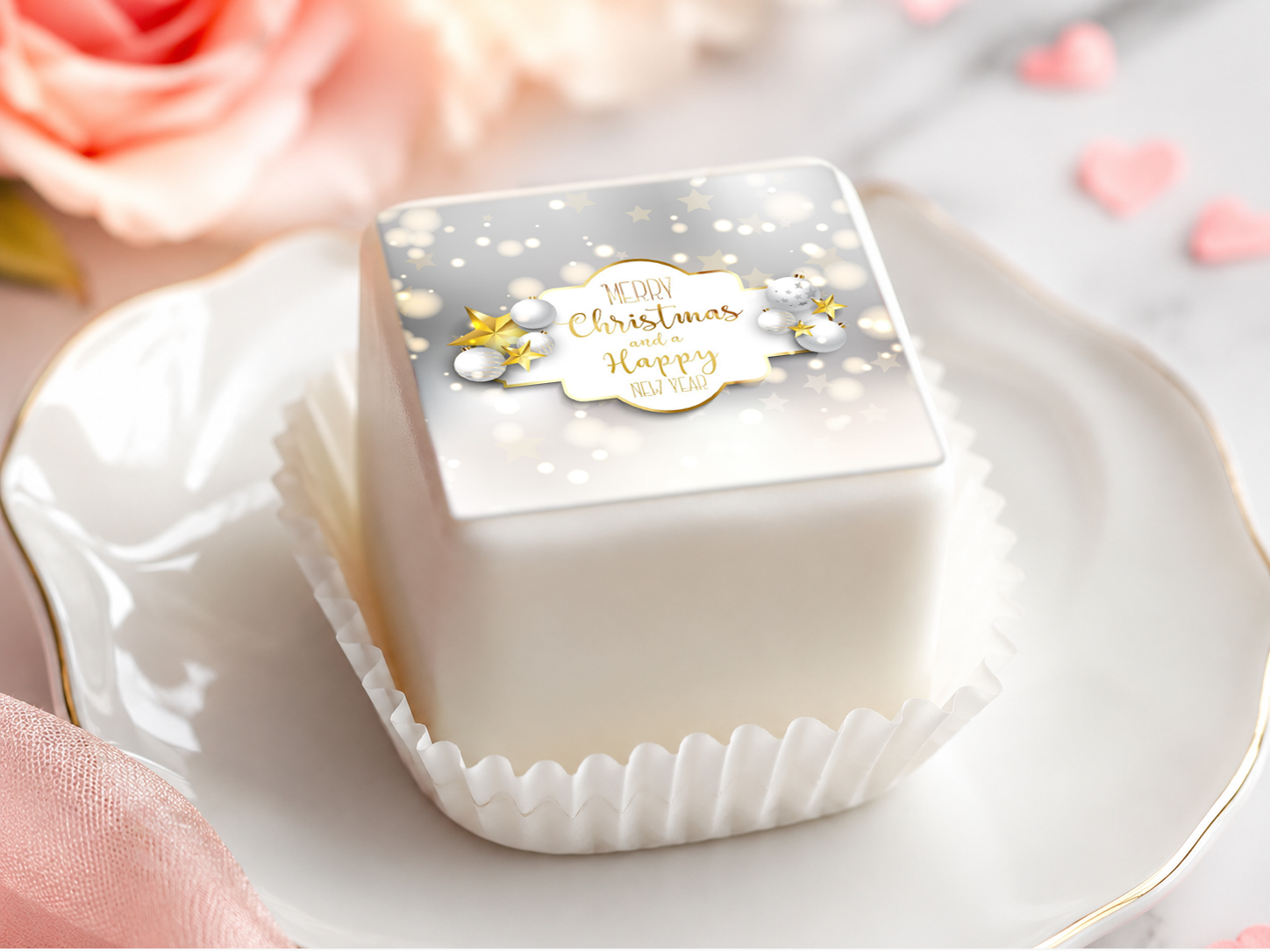 Petit Four Aufleger Merry Christmas – 20 Stück 4 × 4 cm