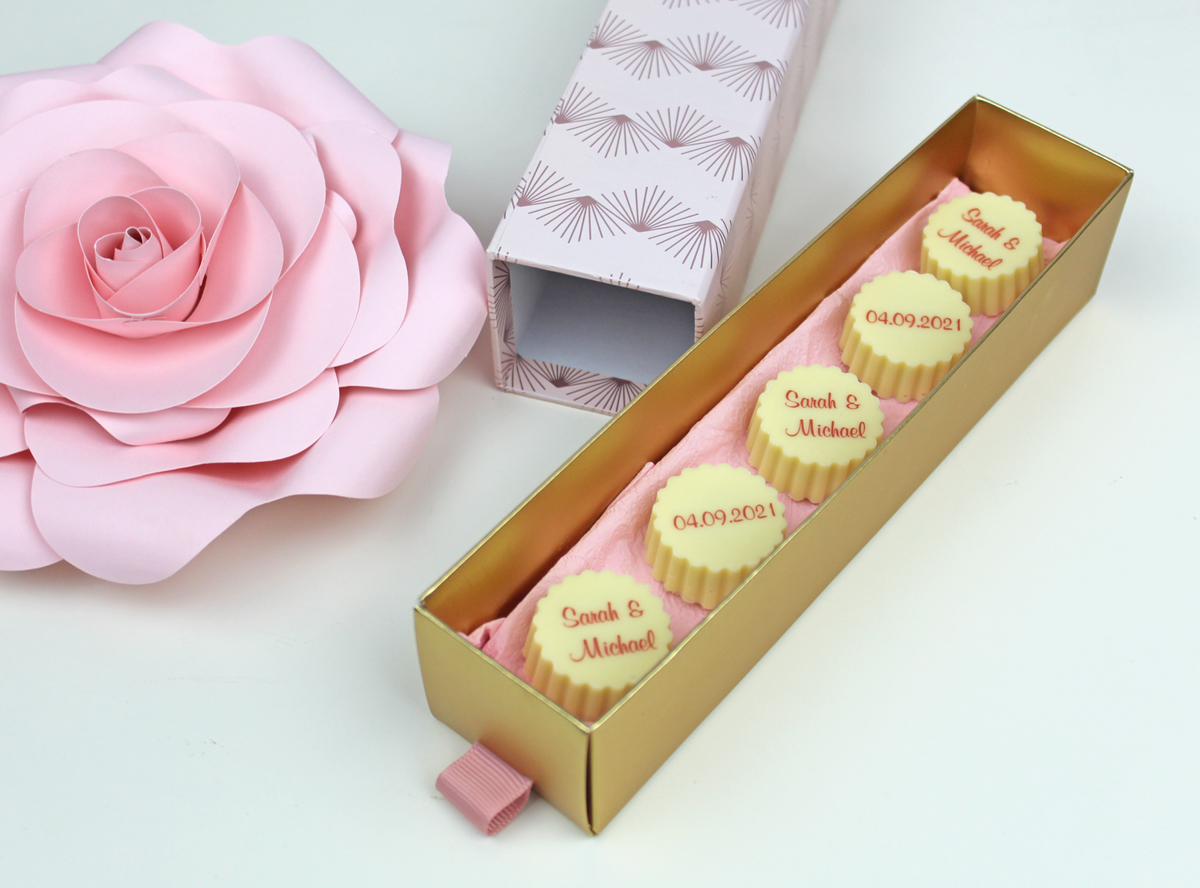 Macarons Schachtel mit Schiebeeinsatz rosé gemustert