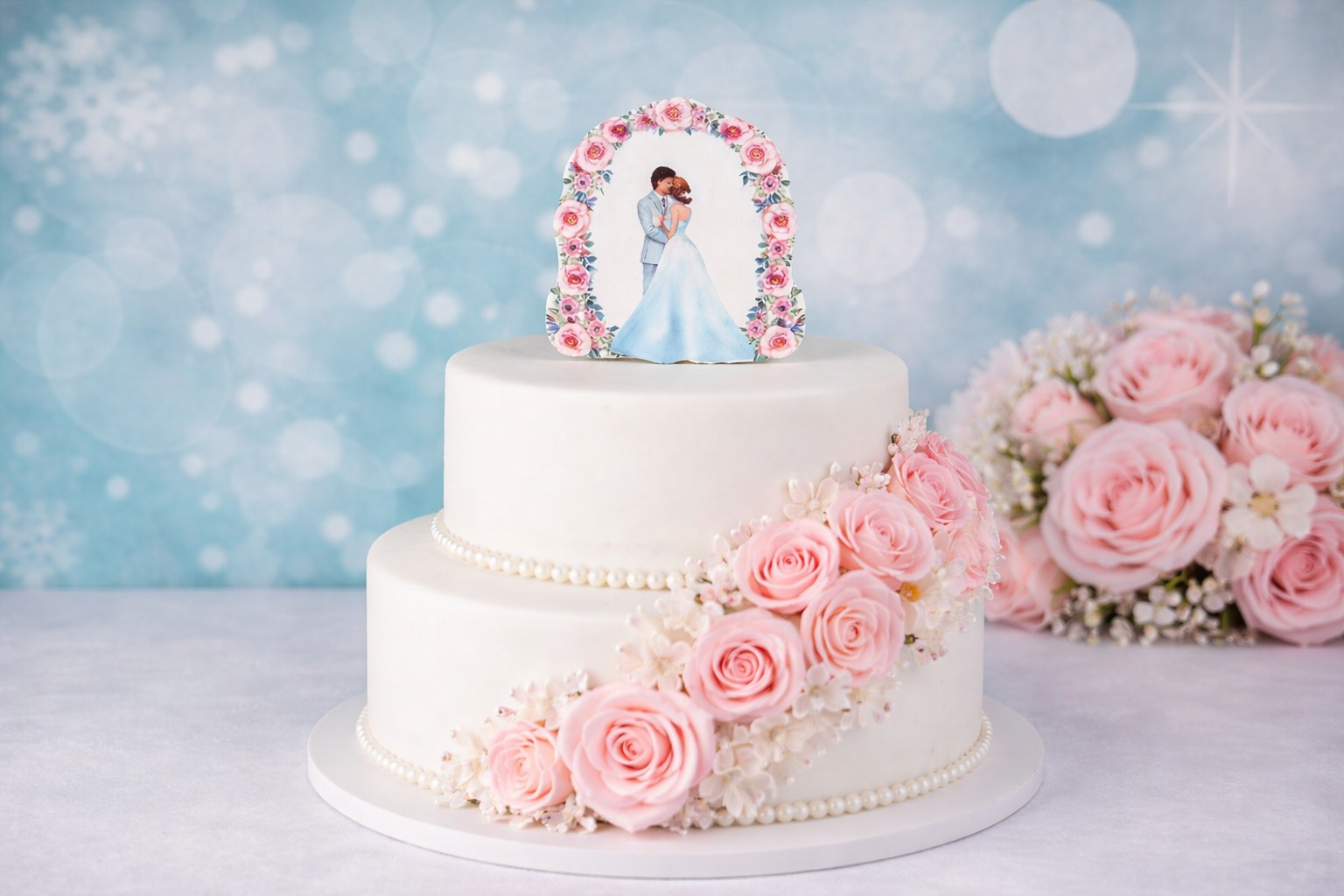 Cake Topper Brautpaar unter Rosenbogen