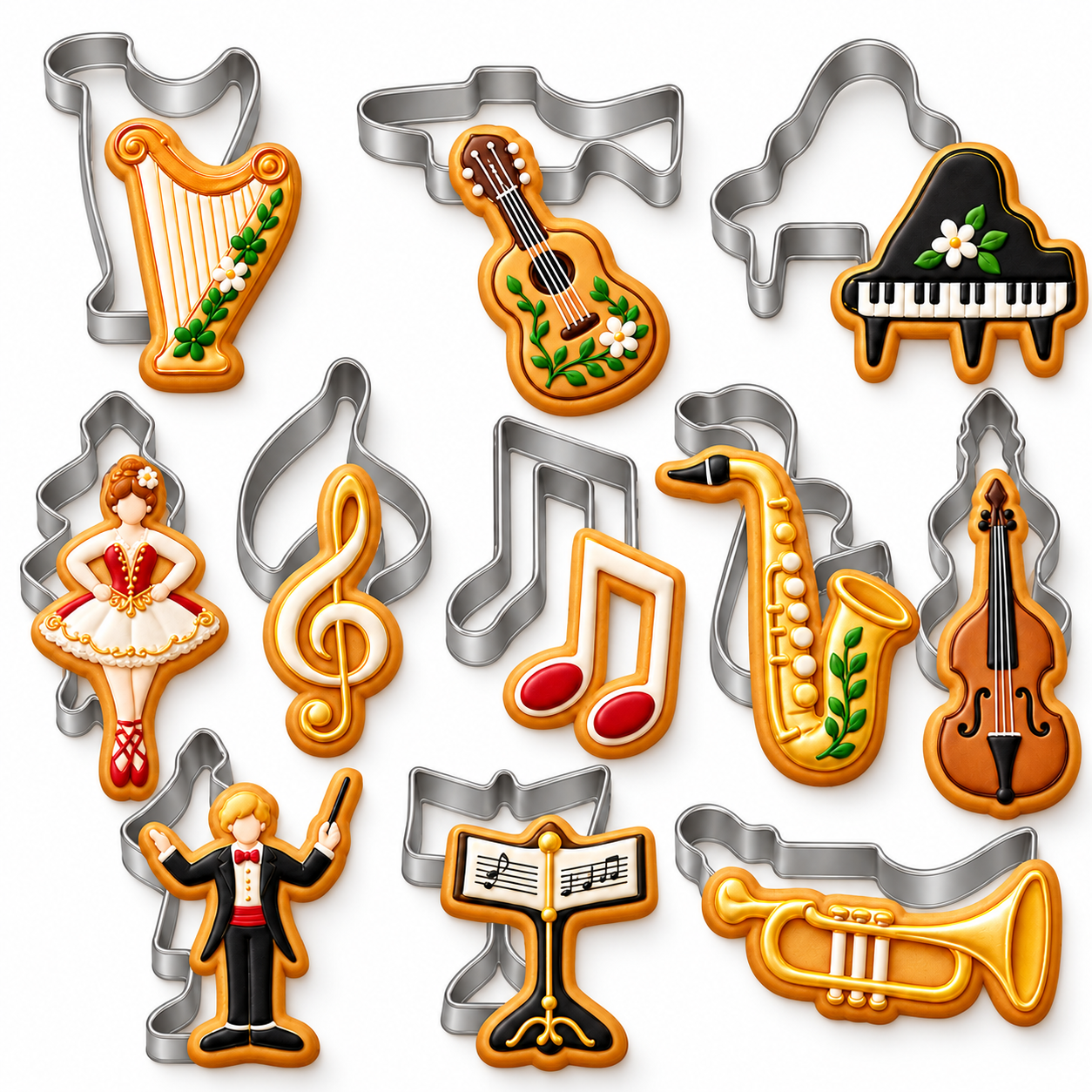 Städter Ausstecherset Musik 12-teilig – Weißblech-Ausstecher 5–7,5 cm in Dose