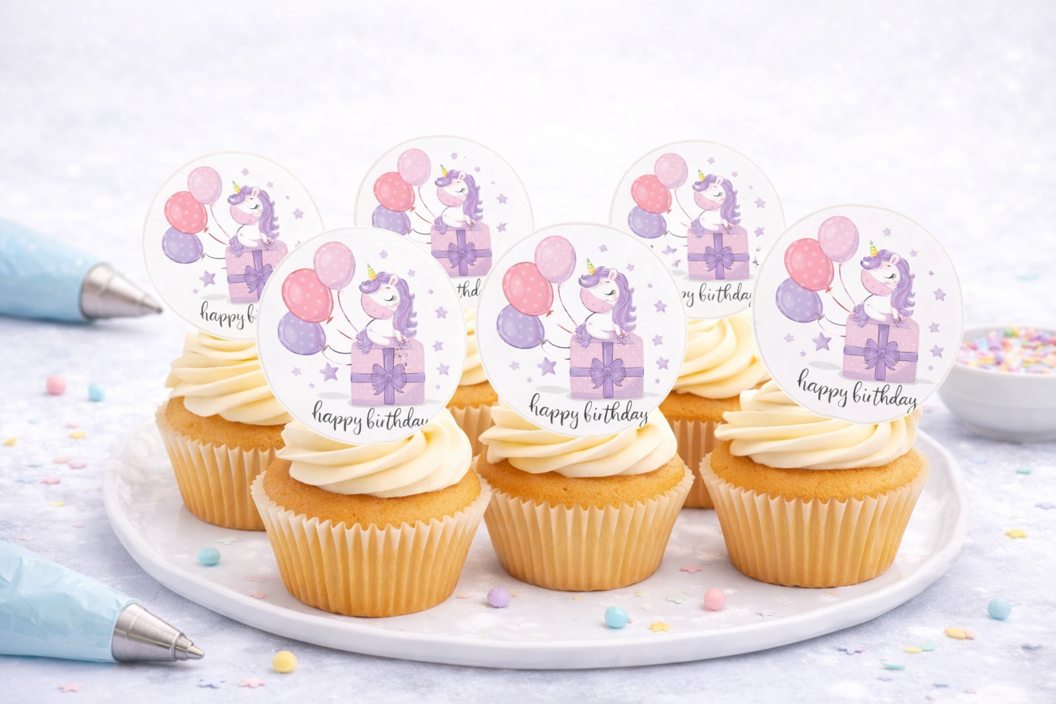 Muffinaufleger Einhorn aus Oblate – 24 Stück Ø ca. 4 cm | essbare Cupcake-Aufleger