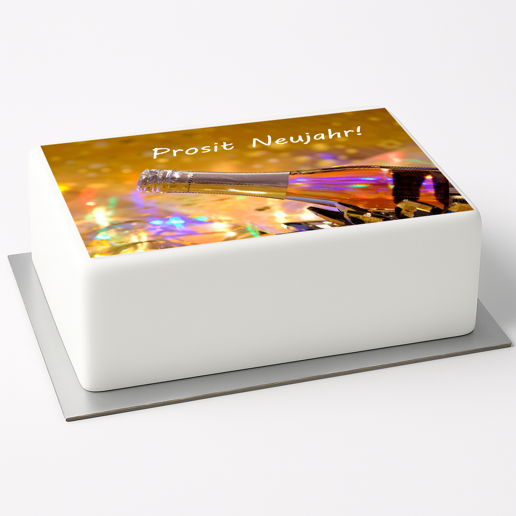 Tortenaufleger Silvester – „Prosit Neujahr!“ mit Sektflasche