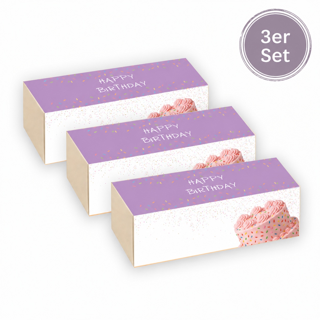 Pralinenverpackung „Happy Birthday“ – Geschenkverpackung für 3 Pralinen - 3er Set
