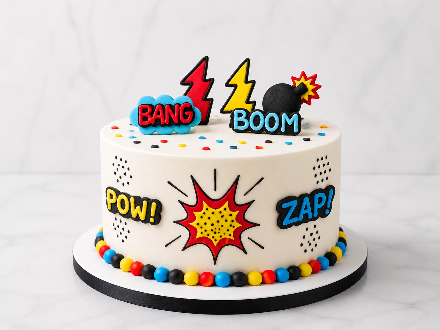 Essbare Comic-Tortendeko „BANG BOOM“ – 7-teilig, ca. 5 cm