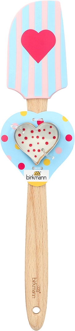 Teigschaber mit Herzausstecher – Silikon Teigspatel mit Edelstahl-Ausstechform | Backhelfer für Valentinstag & Liebe