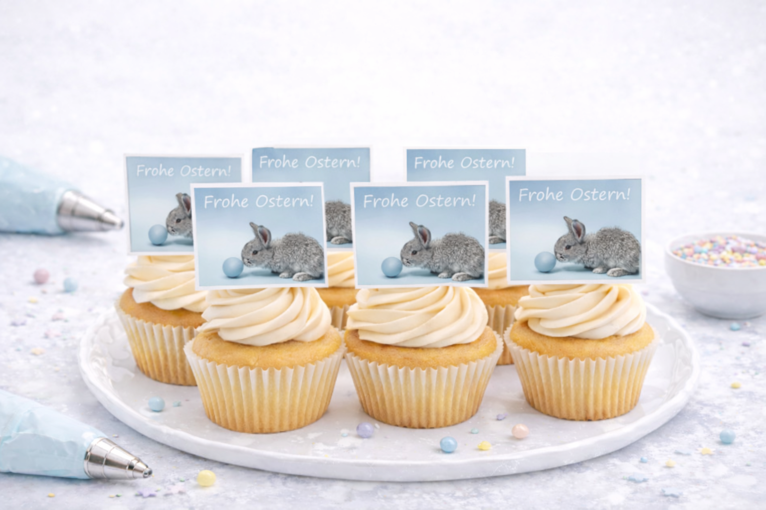 Fondant-Kärtchen „Frohe Ostern“ – 8 essbare Osteraufleger
