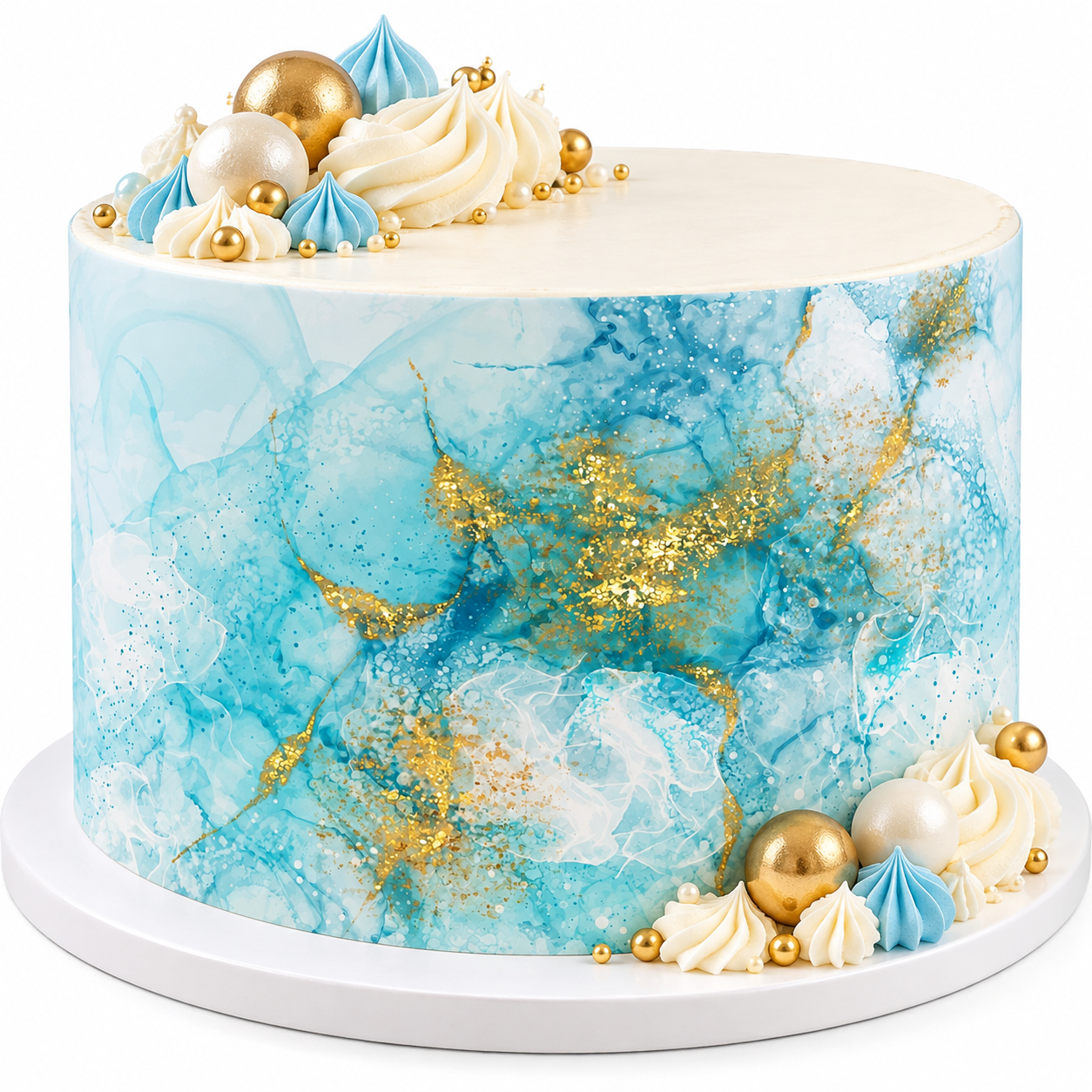 Deko Fondant Marmor Türkis-Gold – Alcohol Ink mit Goldadern
