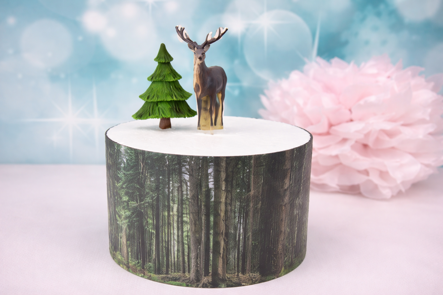 🦌 Cake Topper Hirsch mit Baum – Handgefertigte Wald- & Natur-Tortendeko