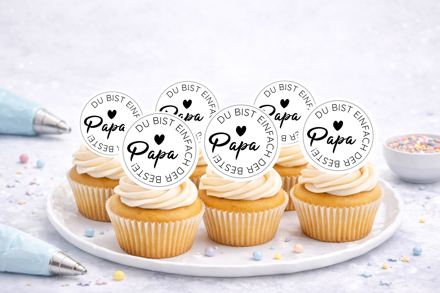 Essbare Oblate Deluxe Muffinaufleger zum Vatertag auf A4-Bogen – ideal für Cupcakes und Muffins.