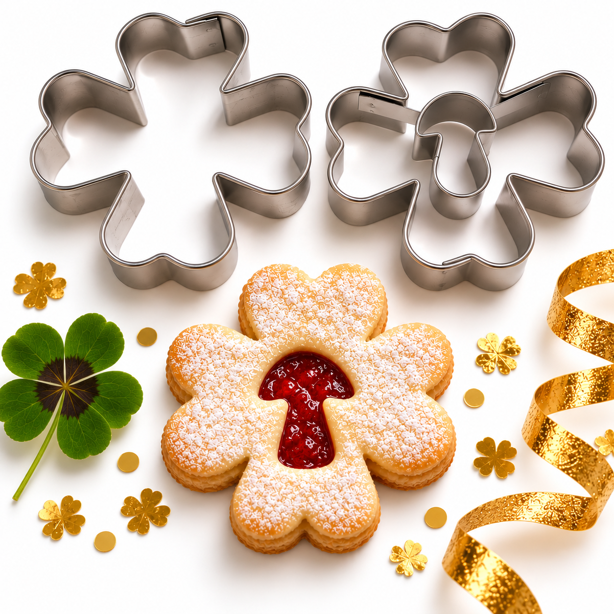 Linzer Ausstecher Kleeblatt mit Pilz – 2-teilig, ca. 5 cm, Edelstahl