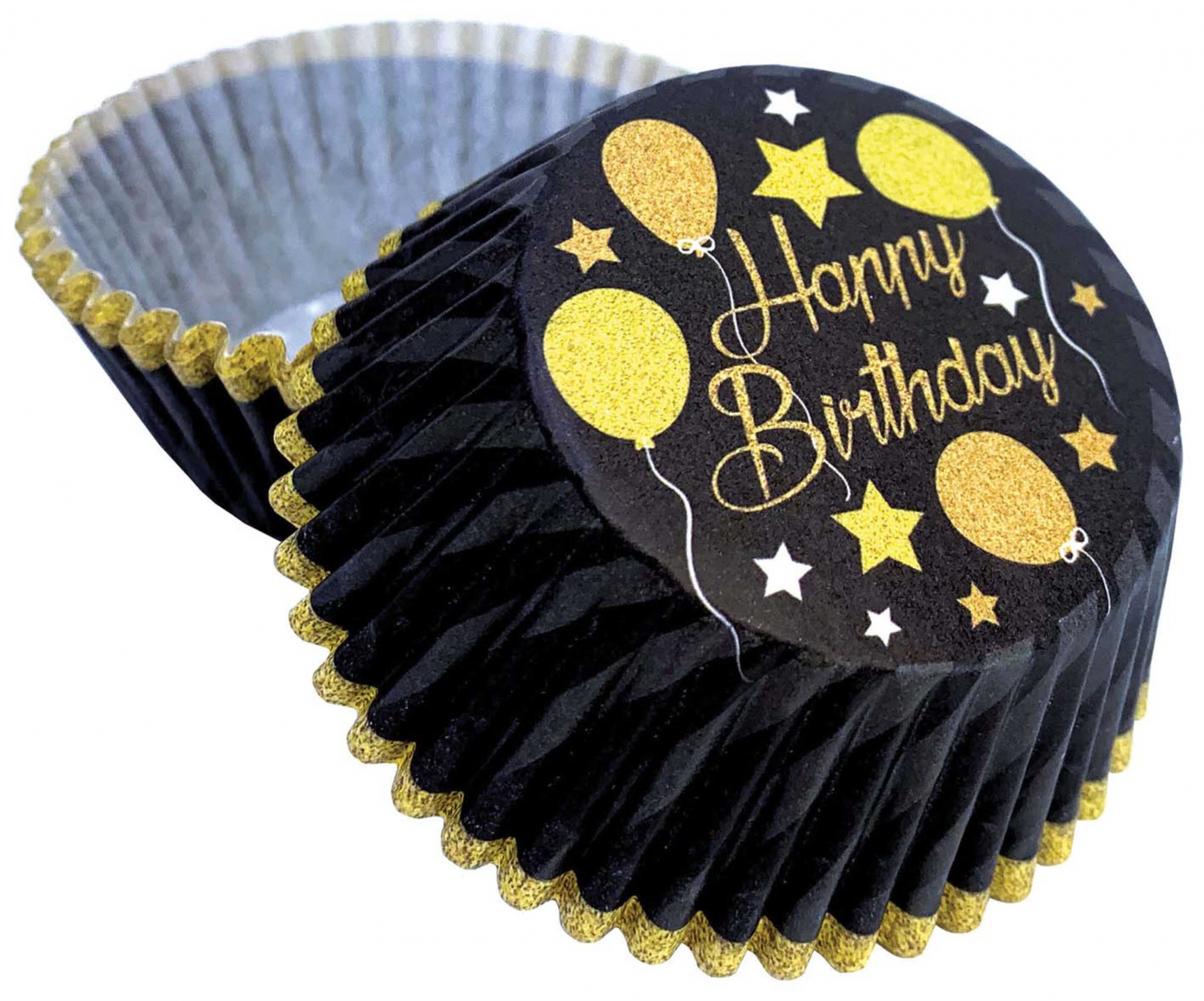 Muffinförmchen Happy Birthday Schwarz-Gold | 50 Stück