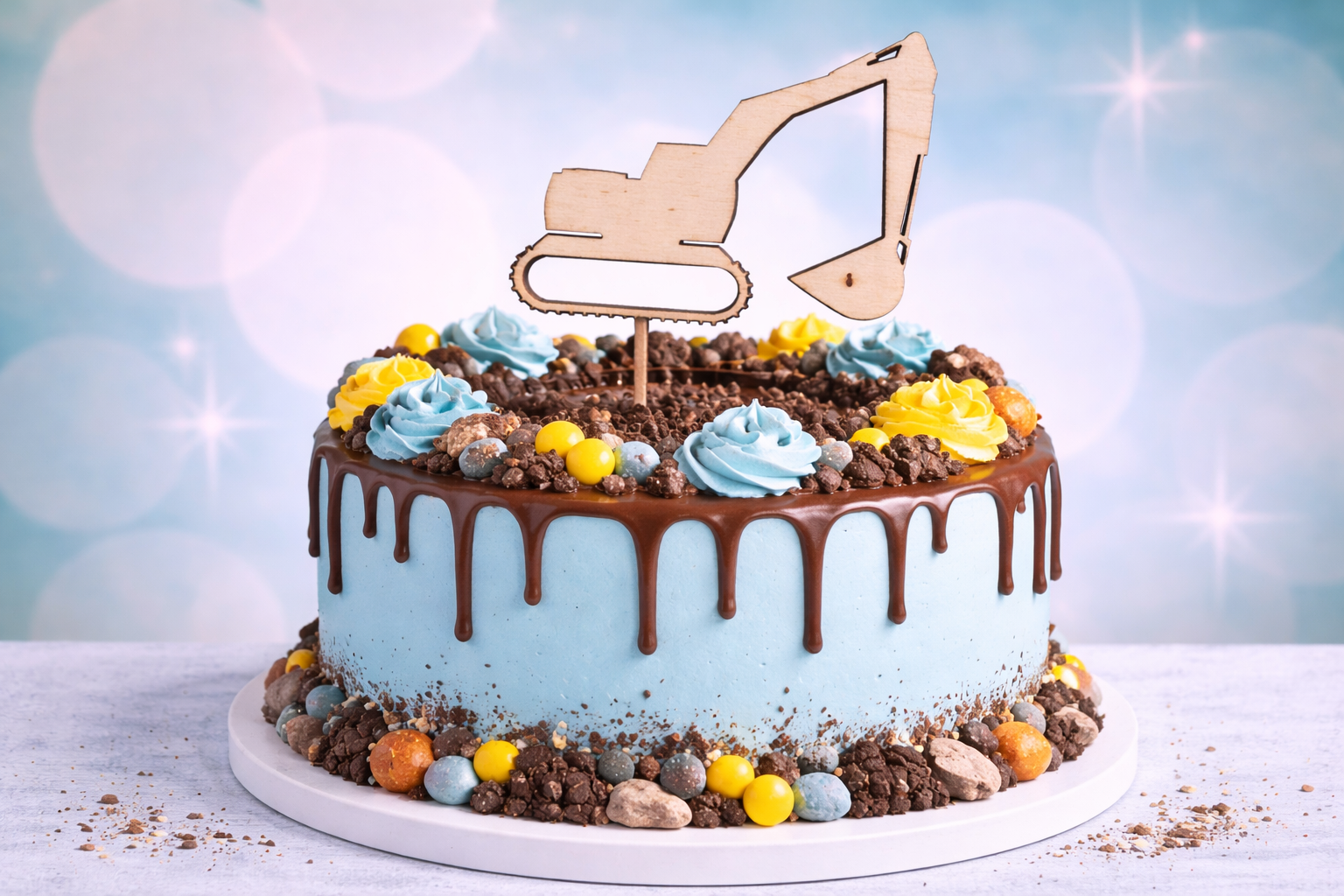 Cake Topper Bagger aus Holz – Caketopper Baustelle für Geburtstagstorte – Tortendeko Bagger Kindergeburtstag