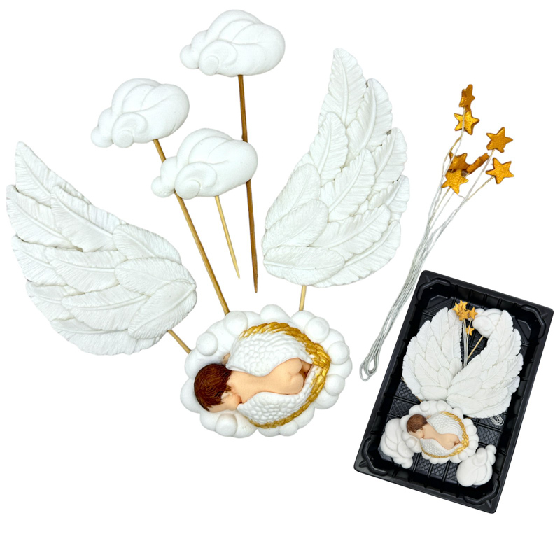 Zucker Tortendekorationsset Engel Baby – Taufdekoration aus Zuckermasse
