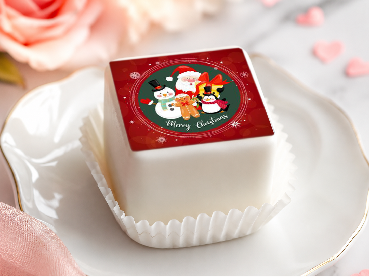 20 Weihnachts-Aufleger 4 × 4 cm – für Petit Fours & Punschkrapfen