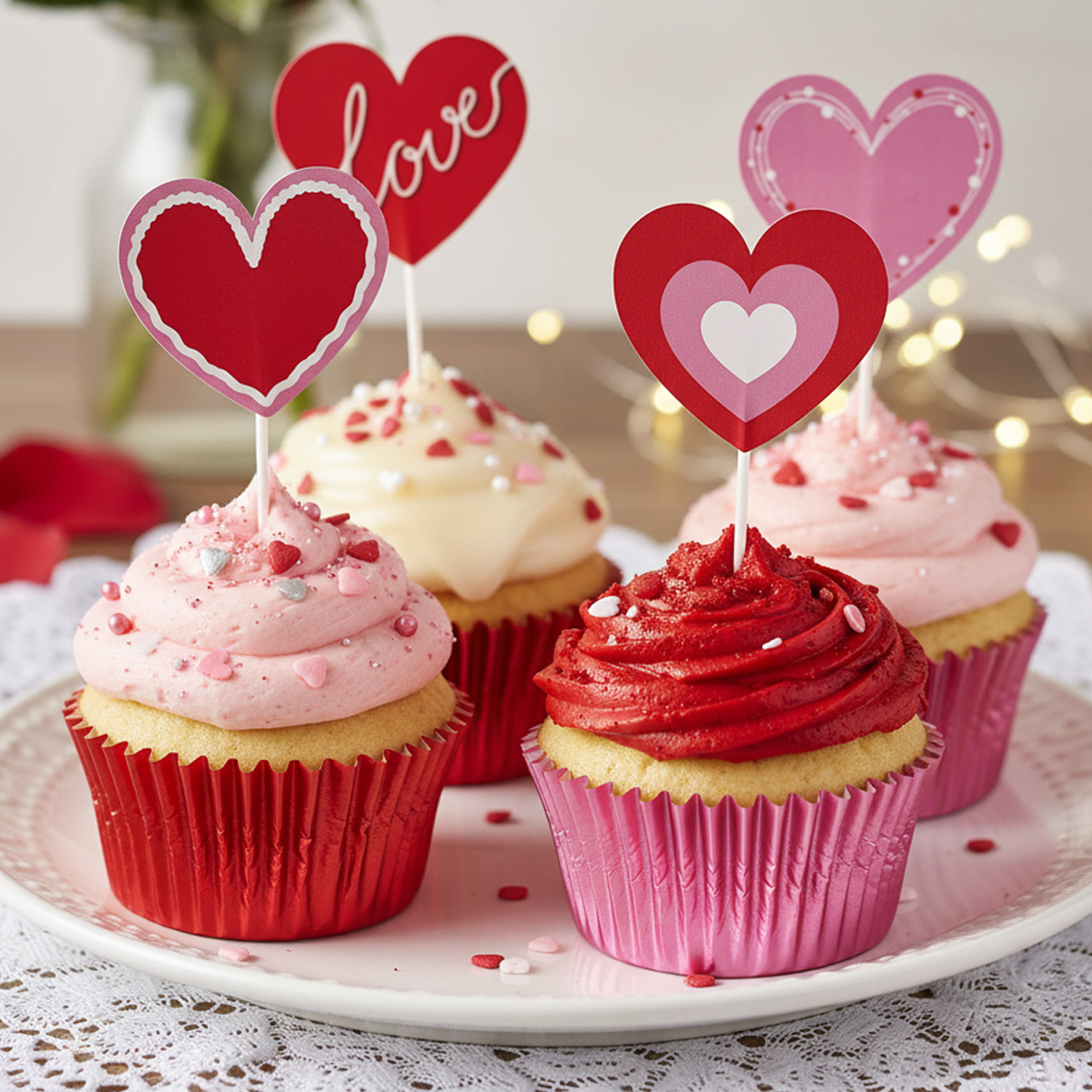 Herz Caketopper 8 Stück – Papier Tortenstecker mit 4 Motiven für Geburtstag, Hochzeit & Valentinstag