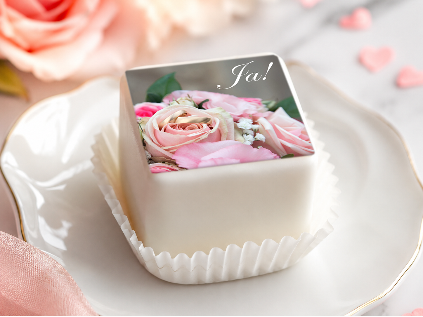 Petit Four Aufleger Hochzeit aus Fondant – 4 × 4 cm | 20 Stück