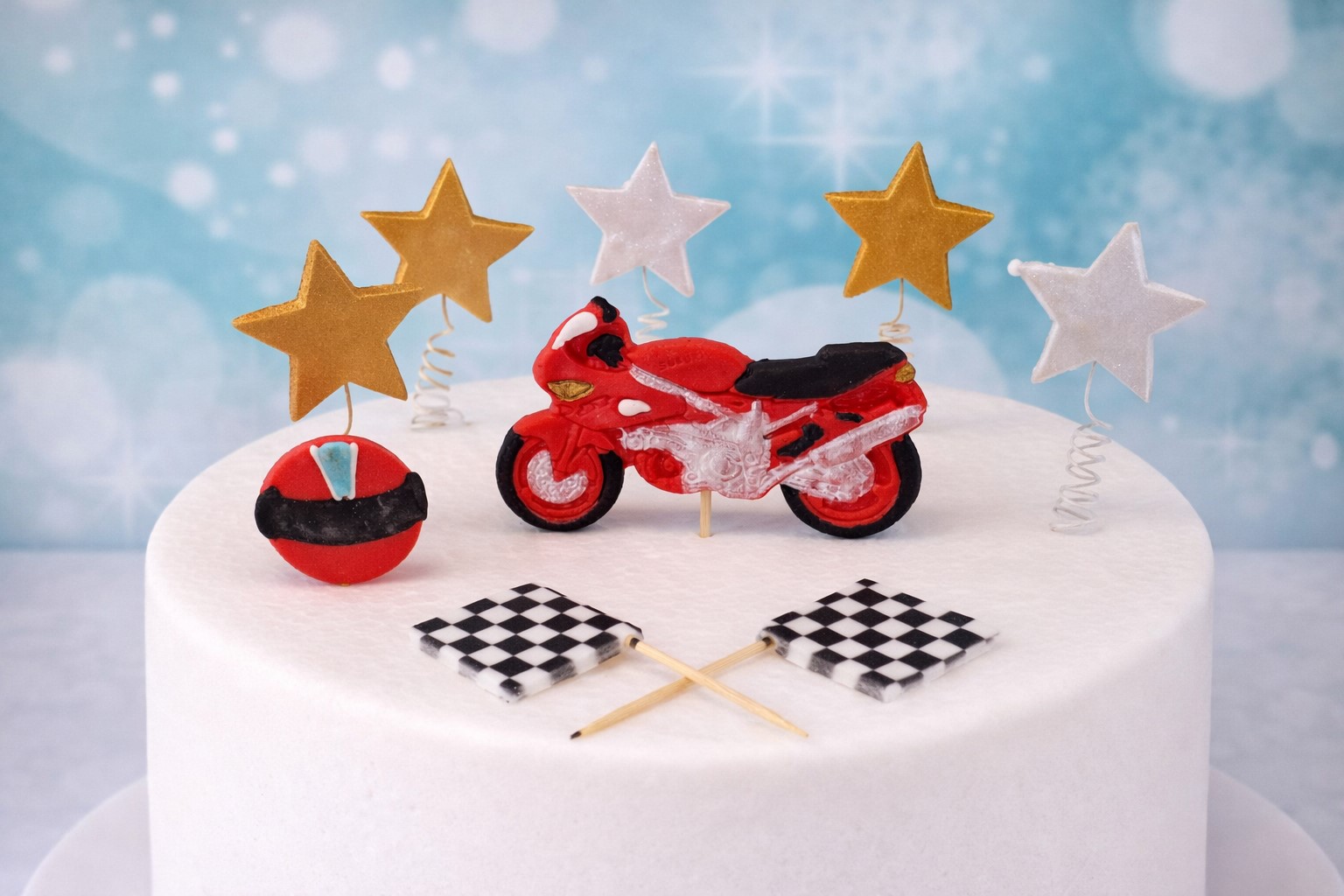 Essbare Zuckerdekoration Motorrad-Set – coole Fondant-Motivdeko für actionreiche Torten