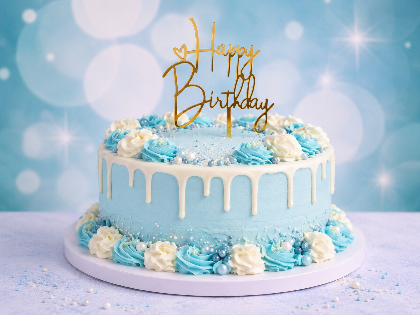 Cake Topper Happy Birthday gold T2