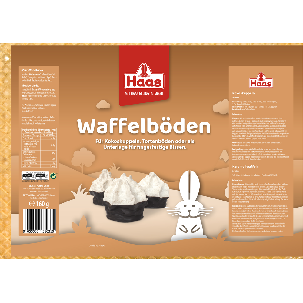 Haas Waffelböden – 4 Stück, 160 g