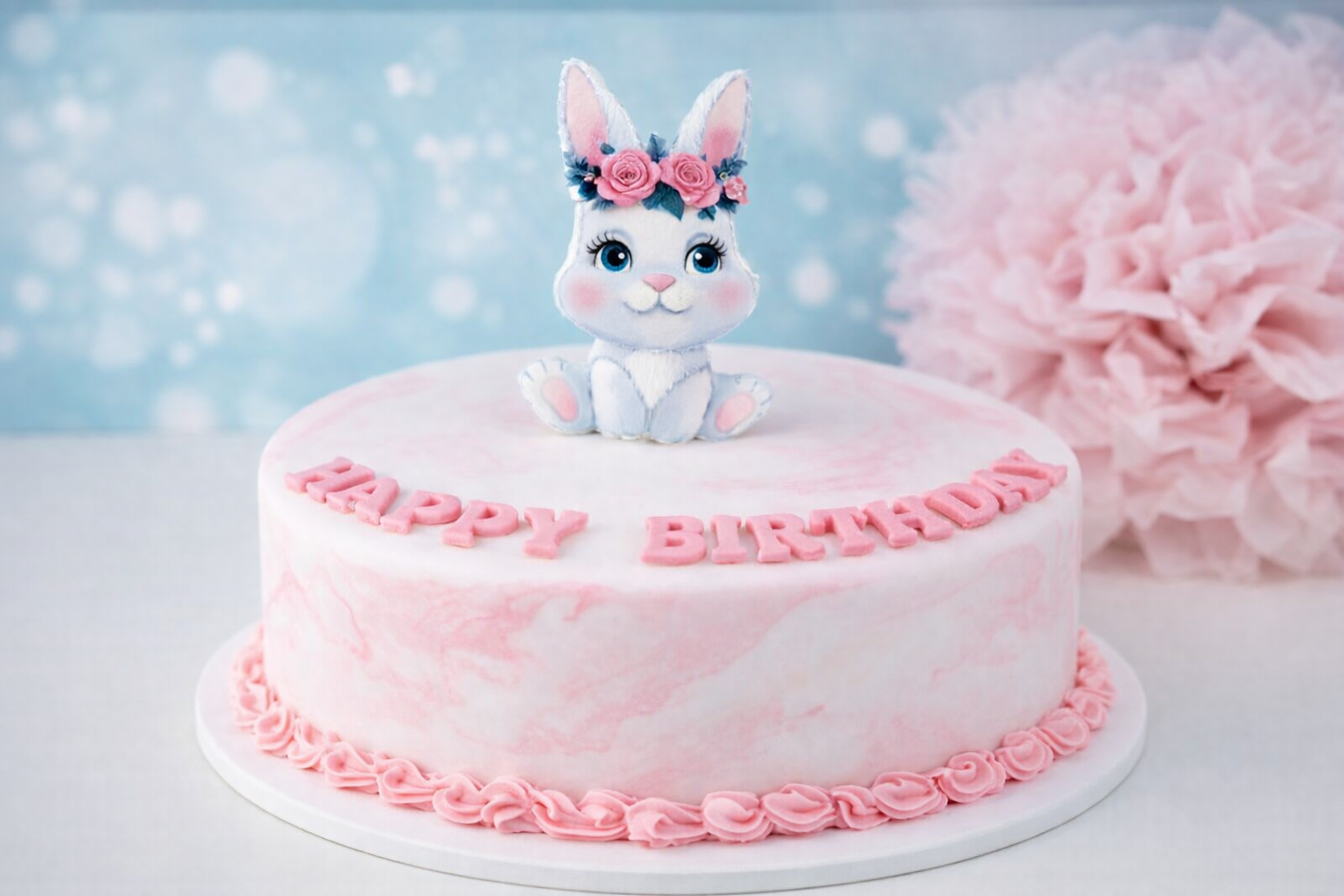 Cake Topper Hase mit Blumenkranz – liebevolle Tortendekoration für Ostern & Feiern