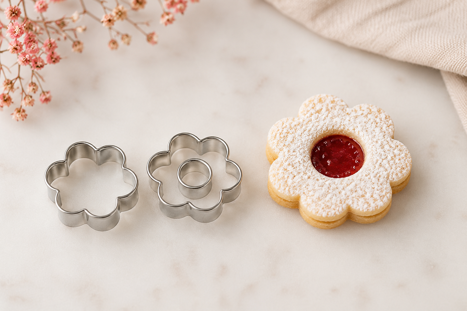 Linzer Ausstecher Blume mit Kreis 5 cm – 2-teilig A71