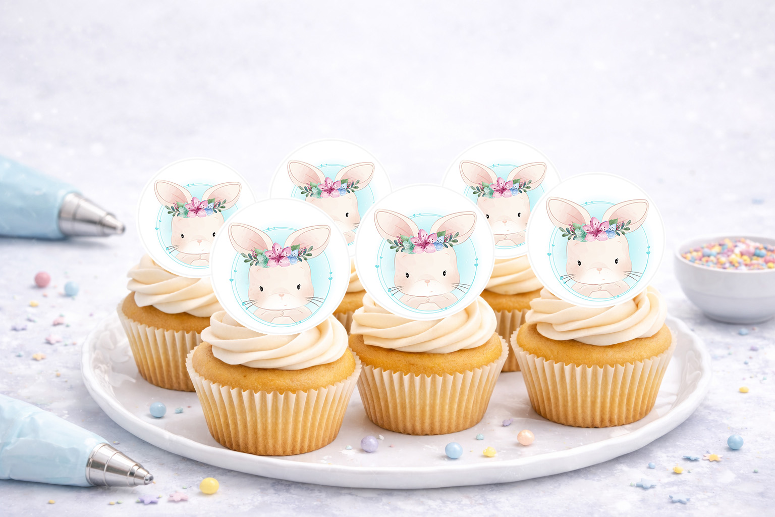Muffinaufleger Hase aus essbarer Oblate – 24 Aufleger auf A4 zum Selbstausschneiden