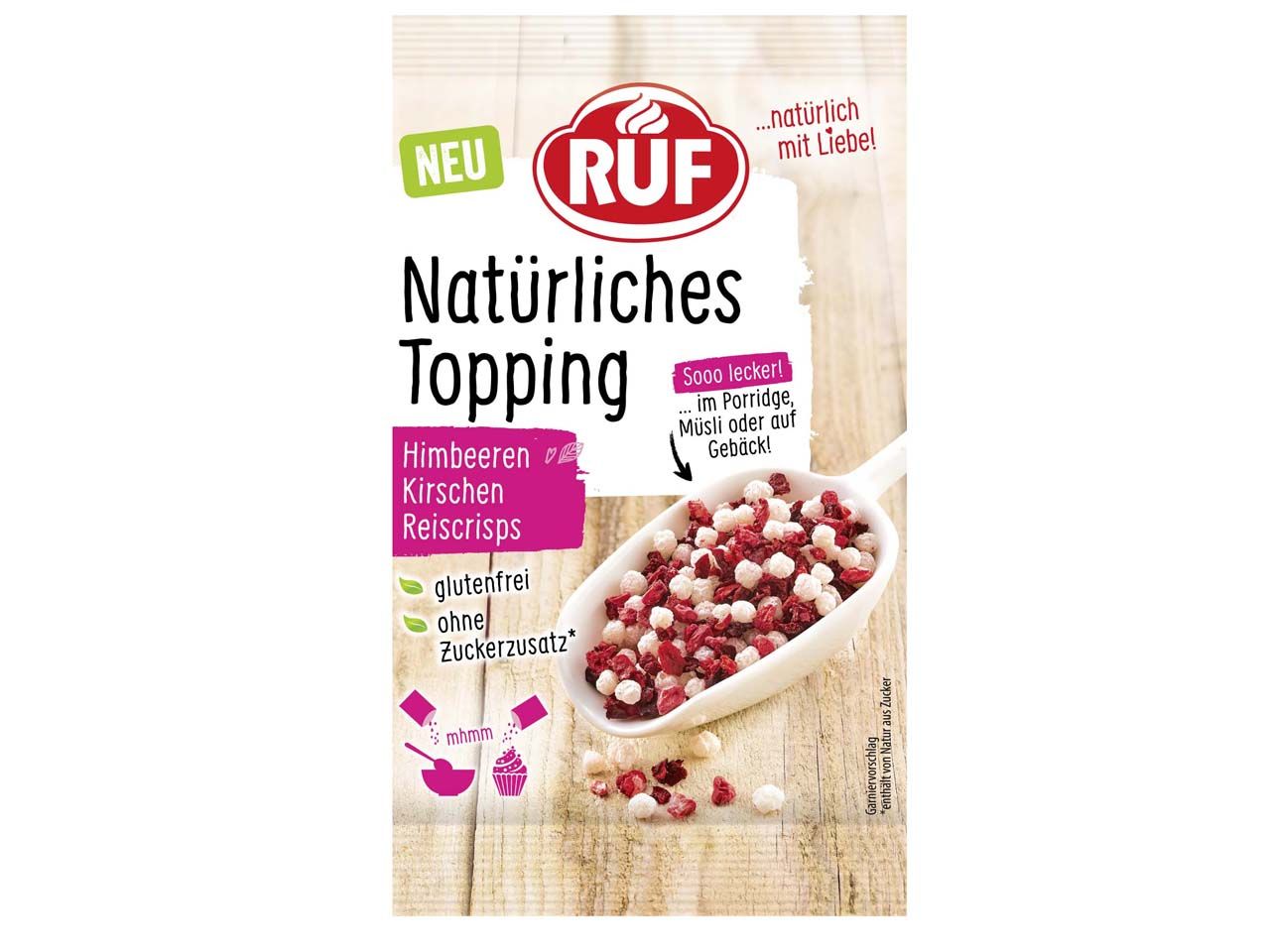 RUF Natürliches Topping - Himbeeren, Kirschen und Reiscrisps