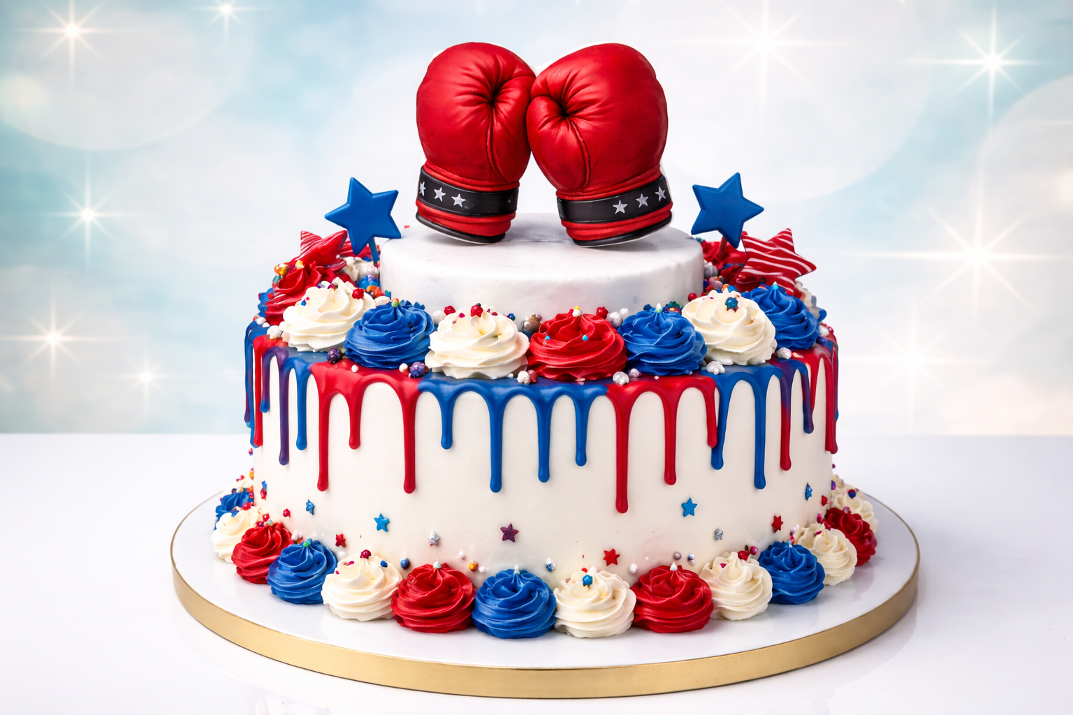 Essbarer 2D Tortenstecker Boxhandschuhe aus Fondant handgemacht – Caketopper 