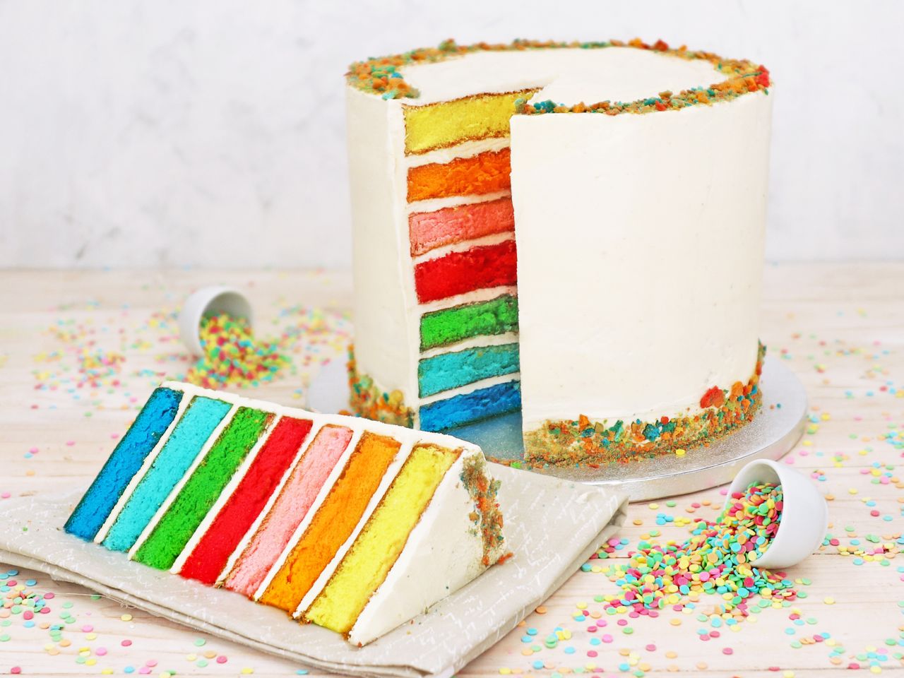 Backset Regenbogentorte (R862) – Backmischungs-Set für Regenbogen-Torte mit 7 Farben und Buttercreme