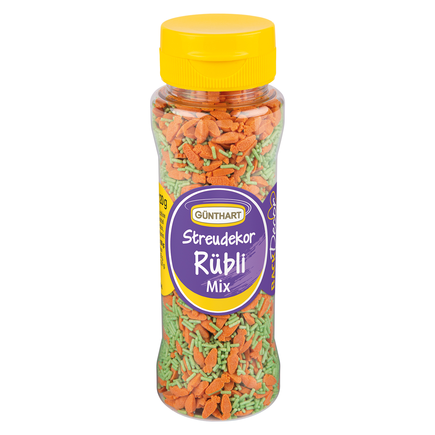 Günthart Streudekor Rübli-Mix 120 g in der Dose – essbare Karotten Streusel in orange und grün