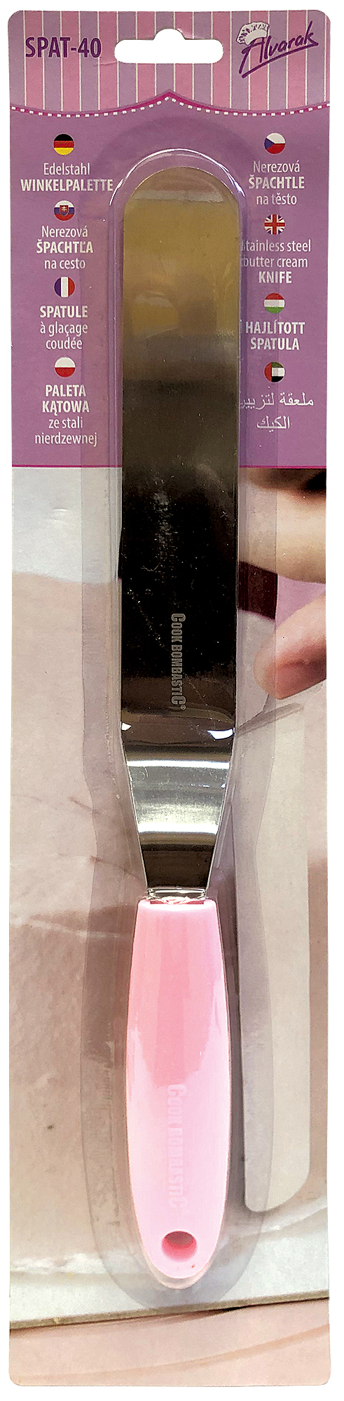 Winkelpalette mit Edelstahlklinge und pinkem Griff 36 cm