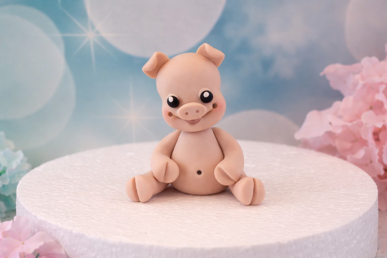 Essbare Fondant Schweinchen Tortenfigur in Rosa als niedlicher Cake Topper für Babyshower, Geburtstag und Kindertorte