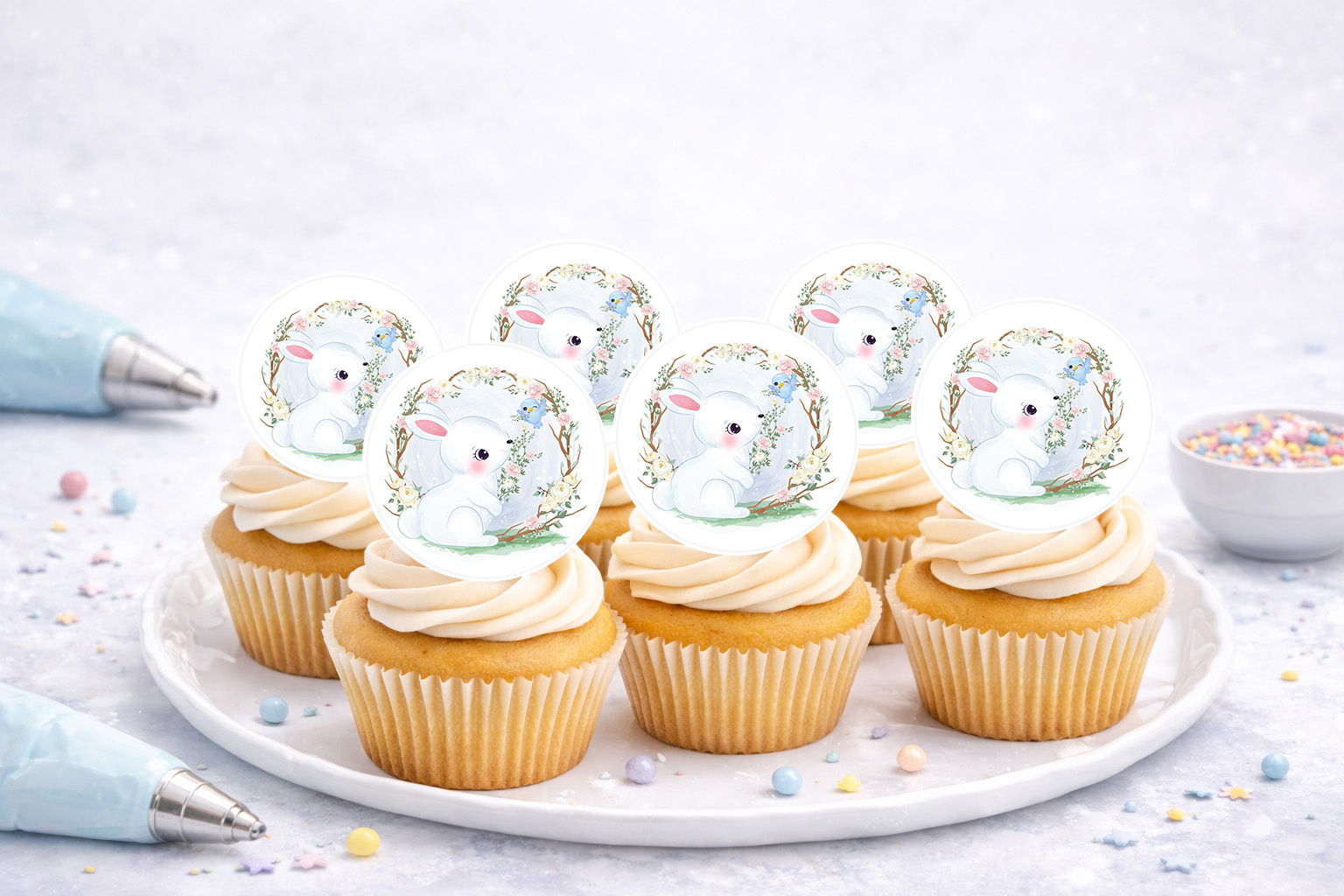 Essbare Muffinaufleger für Ostern aus Oblate Deluxe, A4-Bogen, Ø ca. 5 cm (N346)