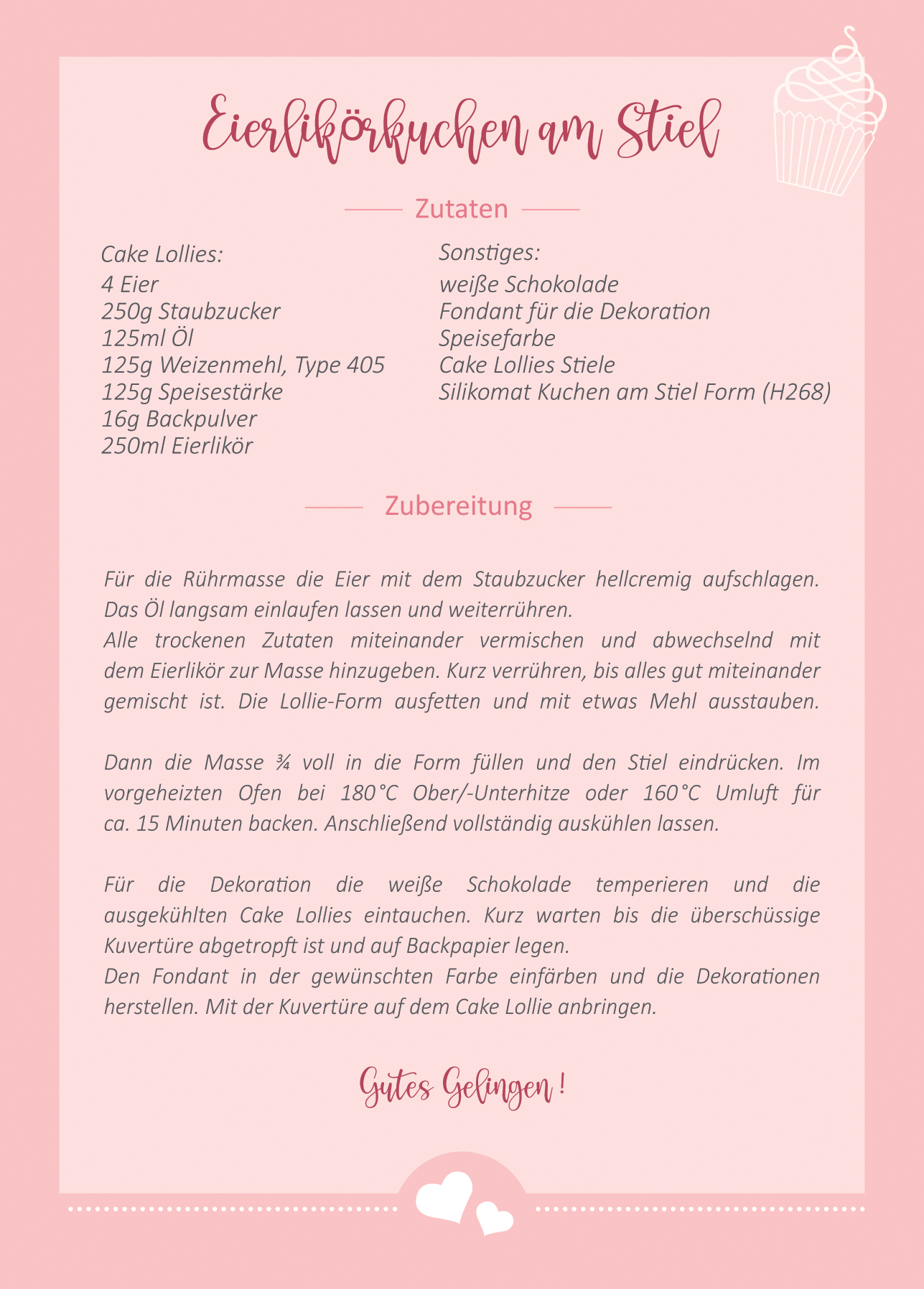 Rezeptkarte Eierlikörkuchen am Stiel