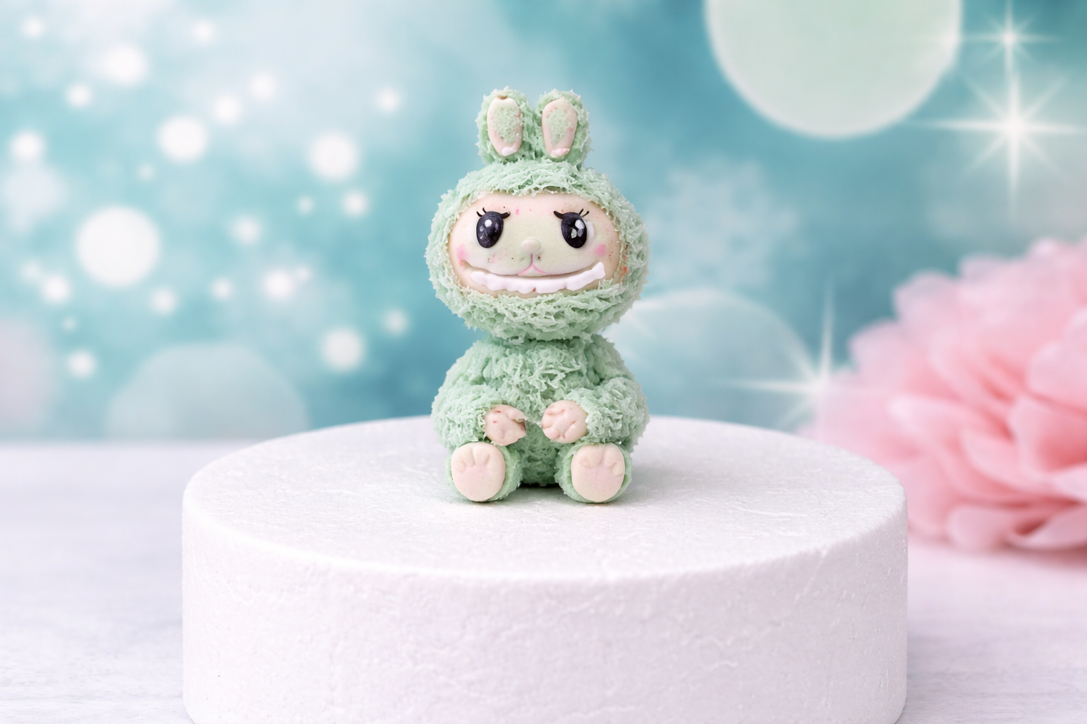 Tortenfigur kleines Monster / hellgrün wie Labubu