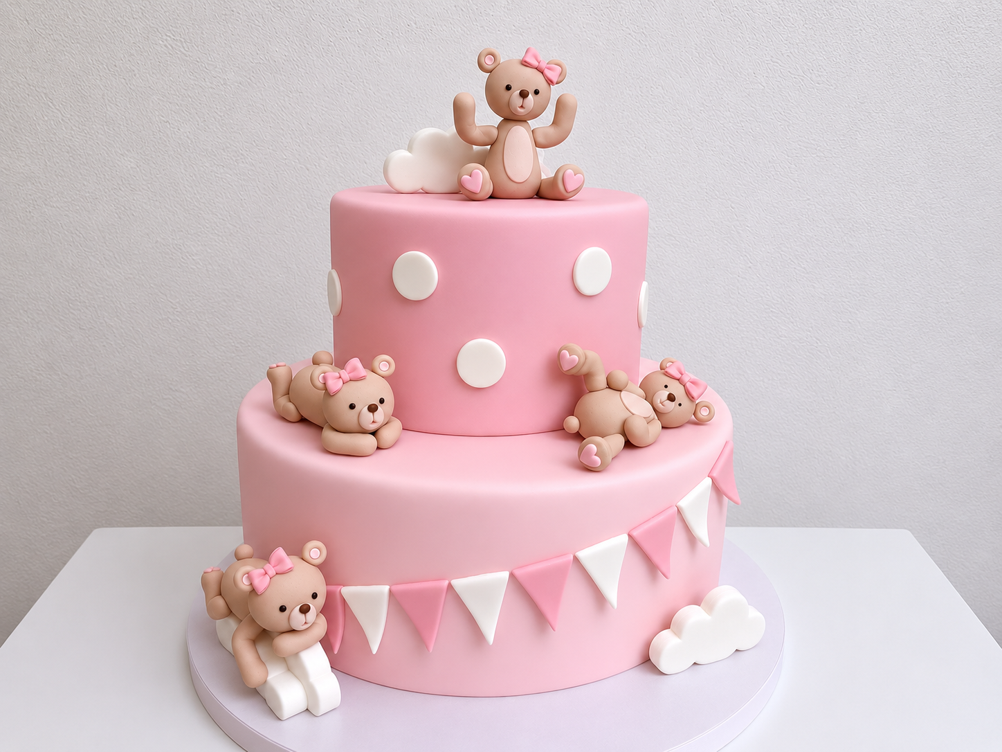 Tortenfiguren-Set Bären rosa – handgefertigte Tortendeko für Kindergeburtstag & Babyfeiern