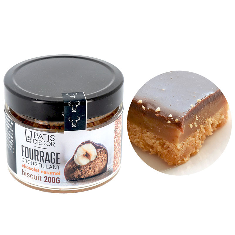 Schokoladen-Karamell-Füllung mit Keksstückchen 200 g – Knusprige Pralinen- & Dessertfüllung