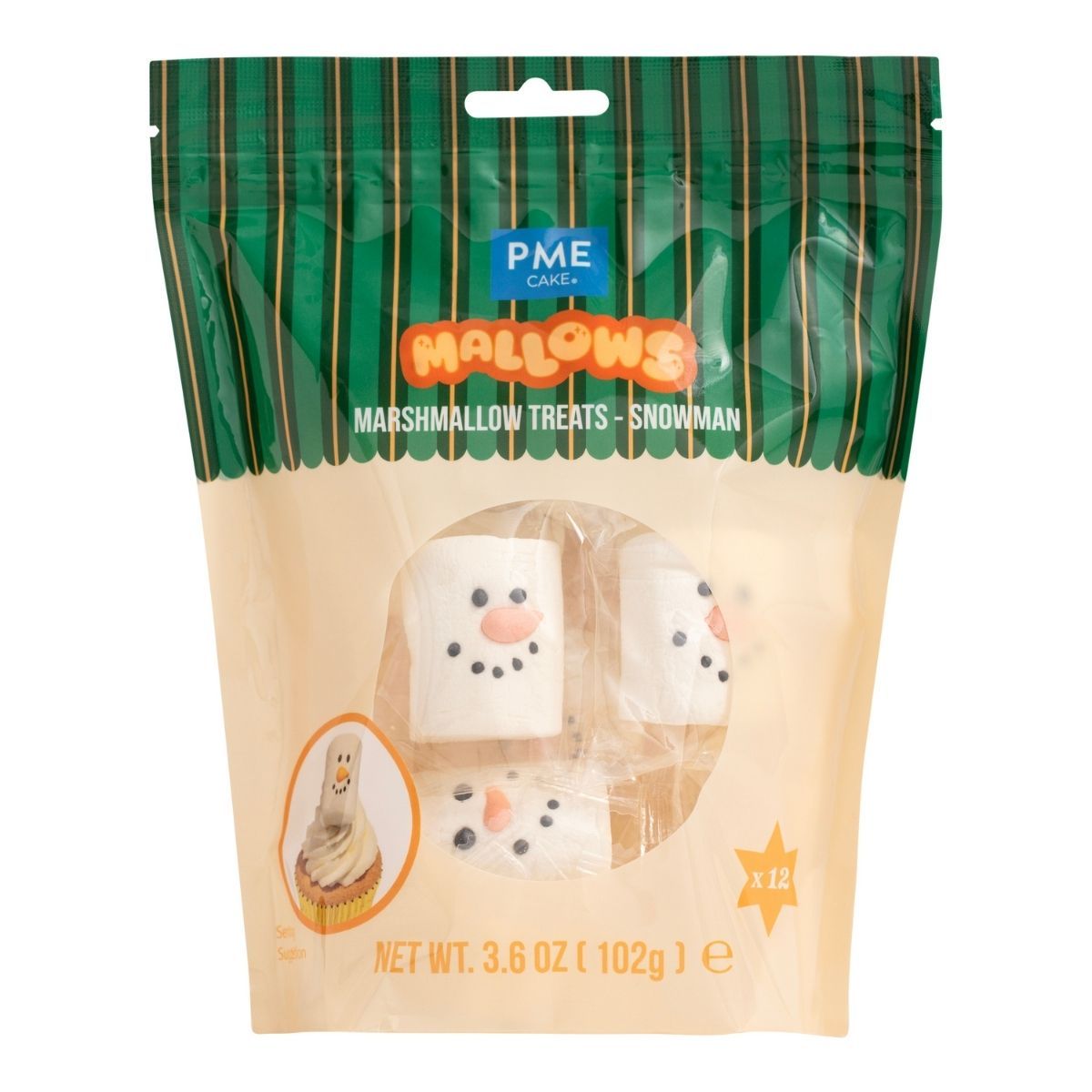 PME Marshmallow-Schneemänner – essbare Weihnachtsdekoration, 12 Stück